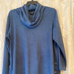 Sueded cowl neck tunic with button detailing